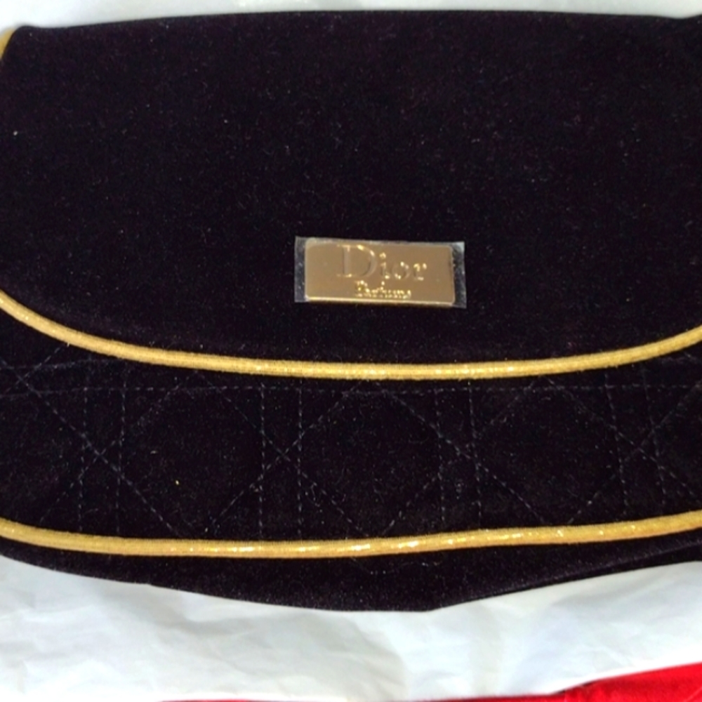 Christian Dior Midnight Black Quilted Gold Piping Clutch NWT - Picture 8 of 9